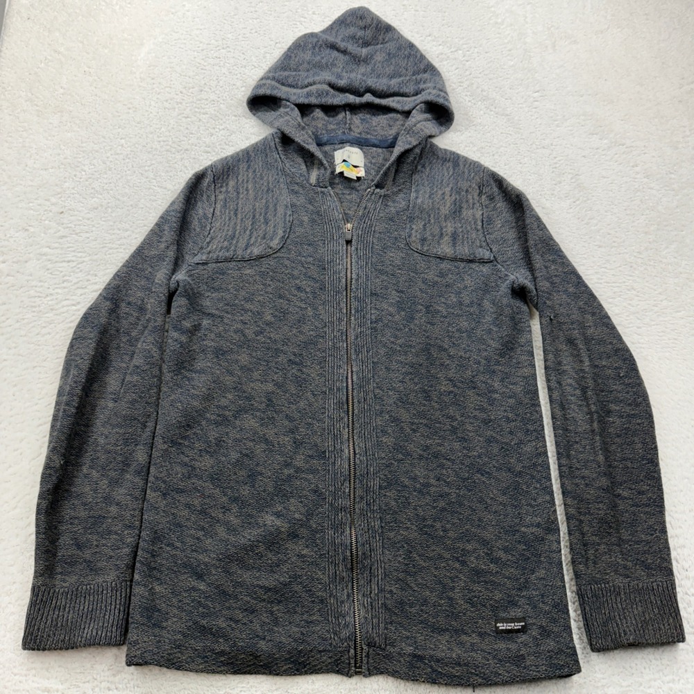 Ourcaste Womens Medium Blue Grey Marl Full Zip Hooded Sweater Knit Hoodie Jacket